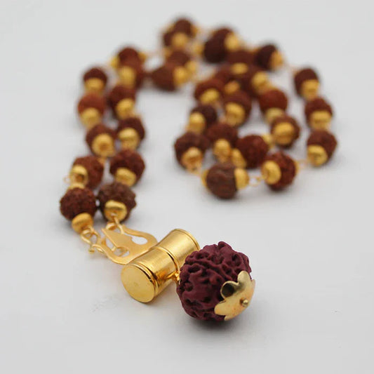 Mahakal Tabiz Damru Trishul Locket With Rudraksha Golden Cap Mala for Men and Women